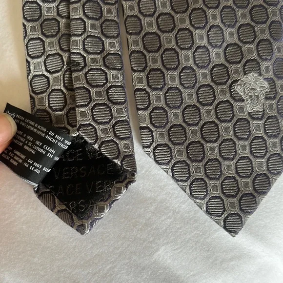 Versace Black and Gray Patterned Tie - Picture 3 of 5